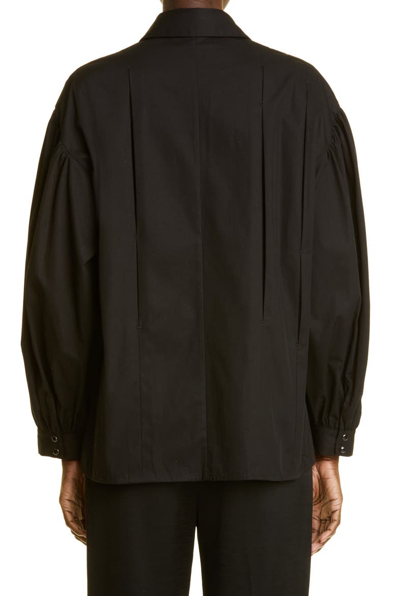 Boxy Pleated Oragnic Cotton Poplin Blouse, Alternate, color, BLACK