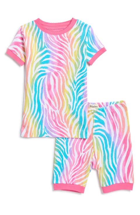 Kids' Rainbow Zebra Fitted Cotton Two-Piece Short Pajamas (Toddler & Little Kid)