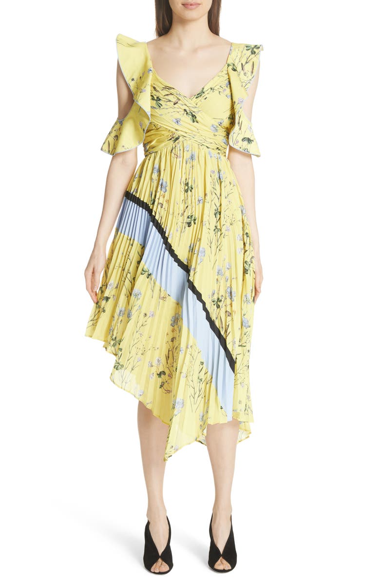 Self-Portrait Floral Pleated Asymmetrical Dress, Main, color, 