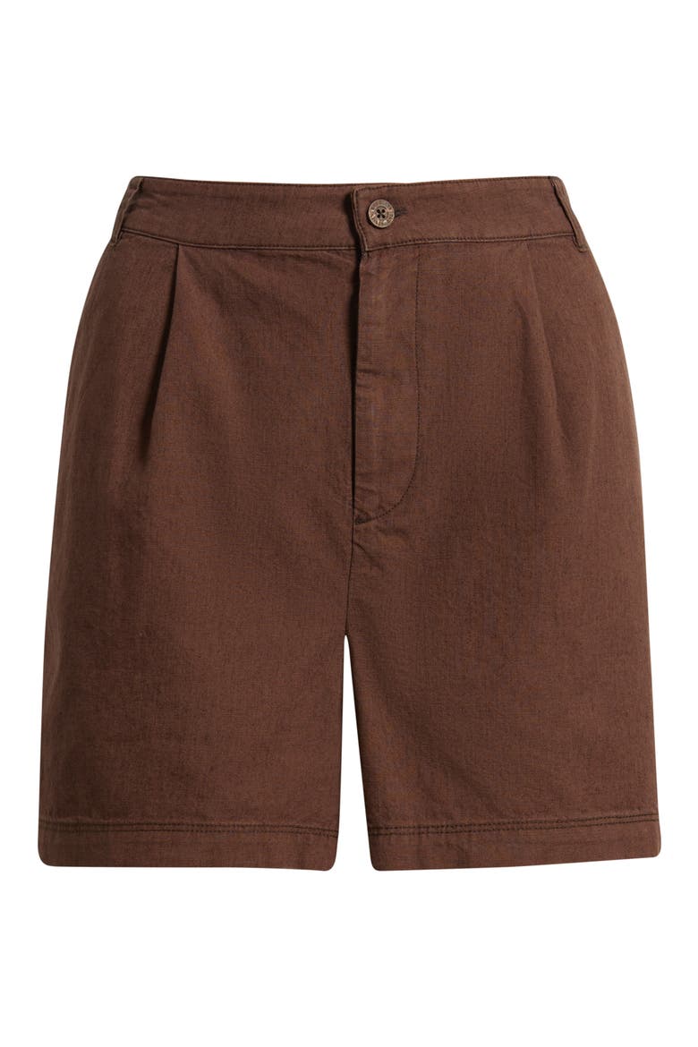 Pleated Cotton & Hemp Shorts, Alternate, color, FRENCH ROAST