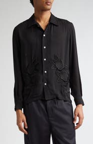 Bode Midnight Daffodil Long Sleeve Silk Button-Up Shirt