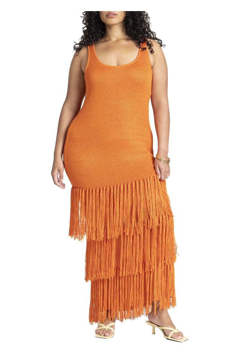 ELOQUII Fringe Sweater Dress, Main, color, 