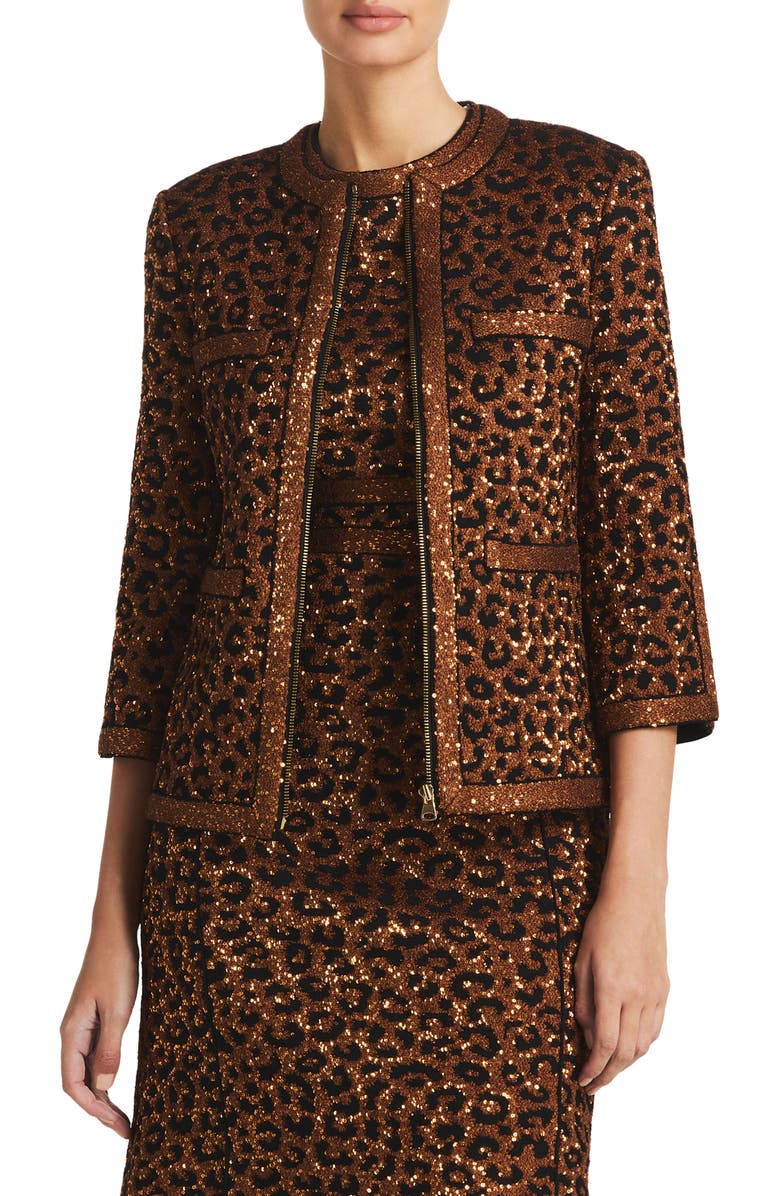 St. John Evening Sequin Leopard Jacquard Jacket, Main, color, 