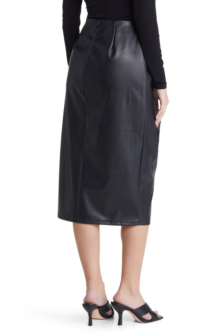 Wrap Front Faux Leather Skirt, Alternate, color, BLACK