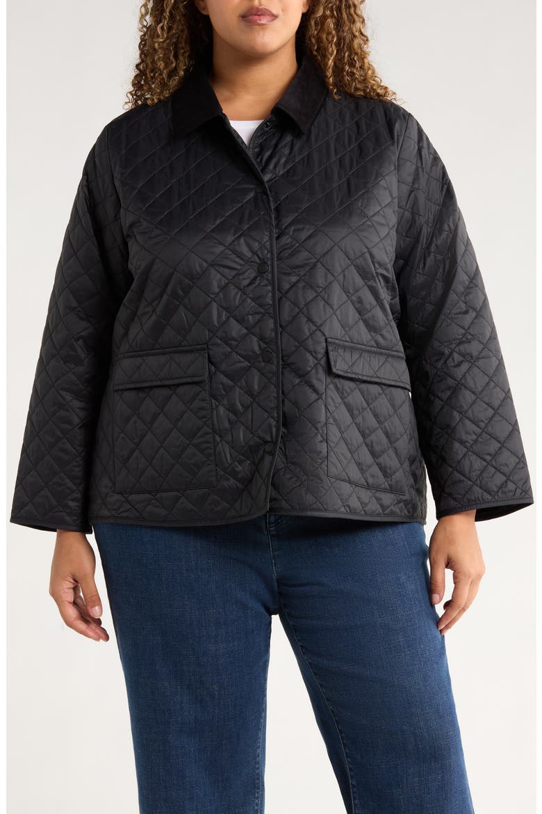 Corduroy Collar Quilted Jacket, Alternate, color, BLACK