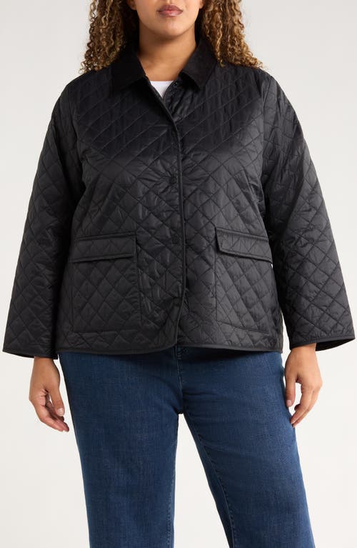 Eileen Fisher Corduroy Collar Quilted Jacket In Black