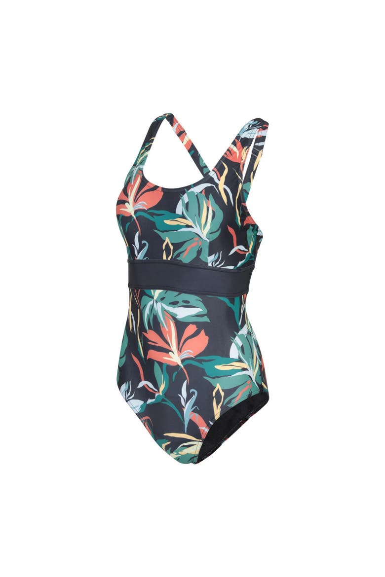 Womens/Ladies Yamba Flowers One Piece Swimsuit Swim, Alternate, color, Teal