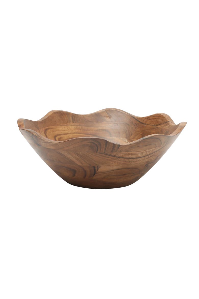 Sandhurst 3-Piece Scalloped Acacia Wood Salad Bowl Set, Alternate, color, Natural