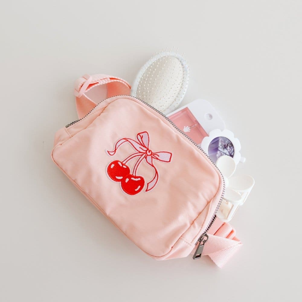 Sweet Wink Cherry Bow Patch Belt Bag, Alternate, color, Light Pink