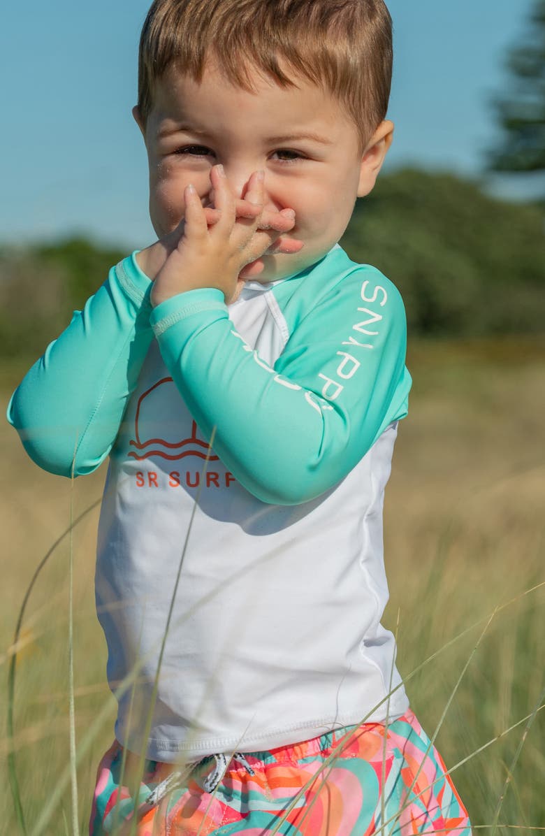 Snapper Rock Geo Melon Long Sleeve Two-Piece Rashguard Swimsuit, Alternate, color, Red
