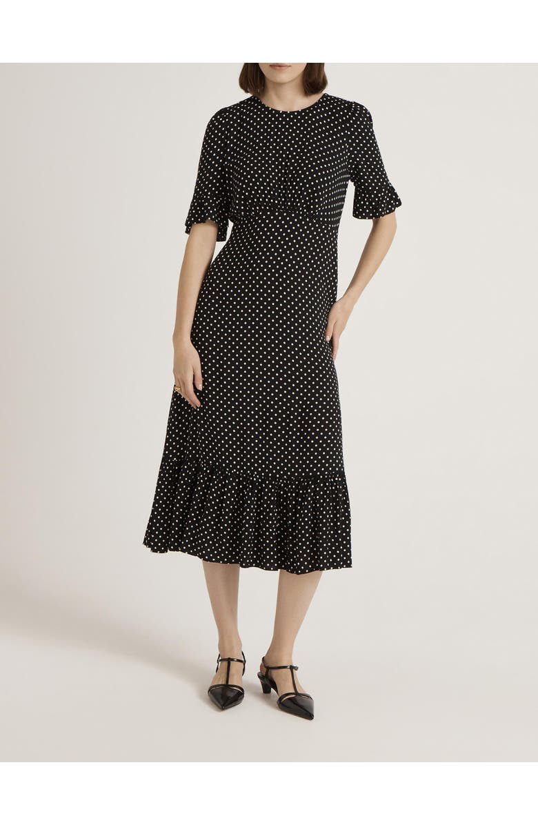 Finery London Sylvie Polka Dot Midi Tea Dress, Alternate, color, Black Spot