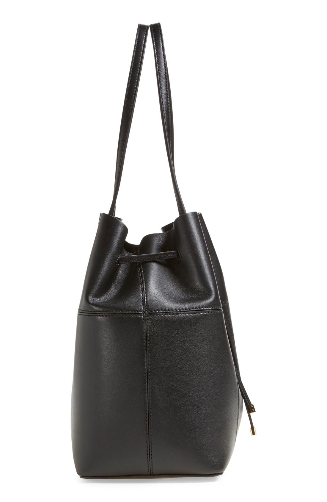 Tory Burch 'Block-T' Leather Drawstring Tote, Alternate, color, 