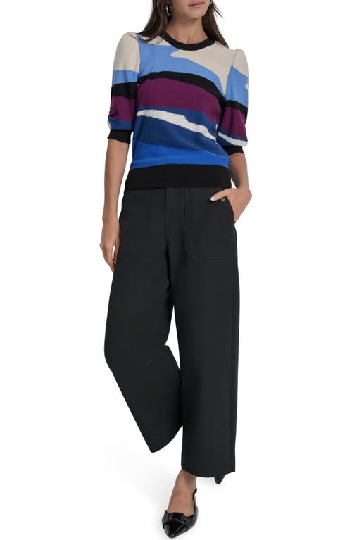 Dkny Abstract Pattern Three-quarter Sleeve Sweater In Blue