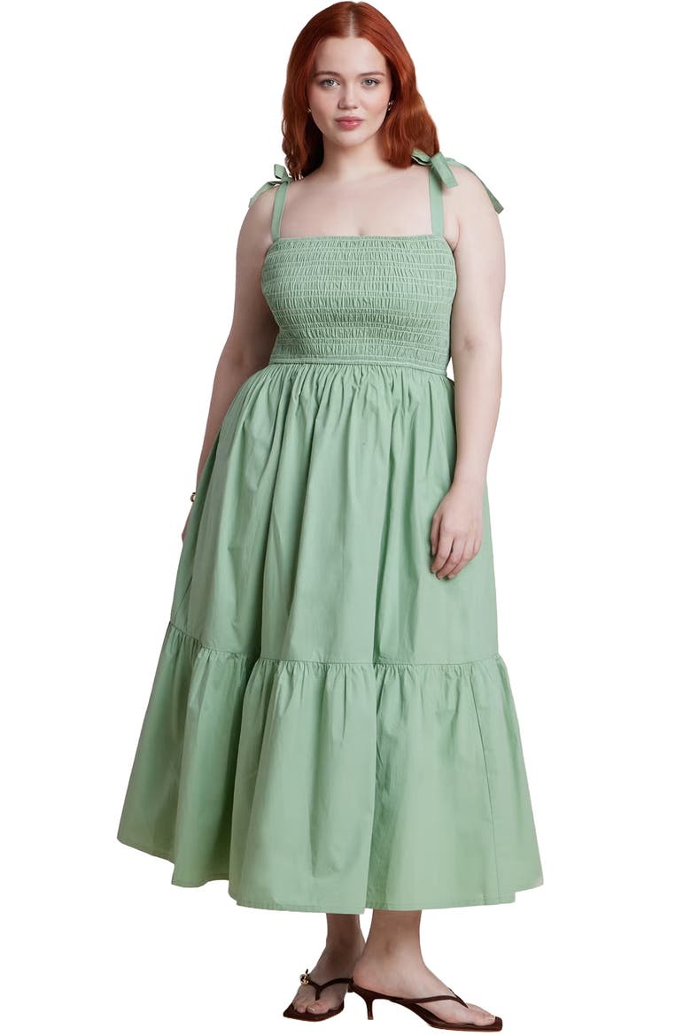 Smocked Bodice Maxi Dress, Main, color, BASIL