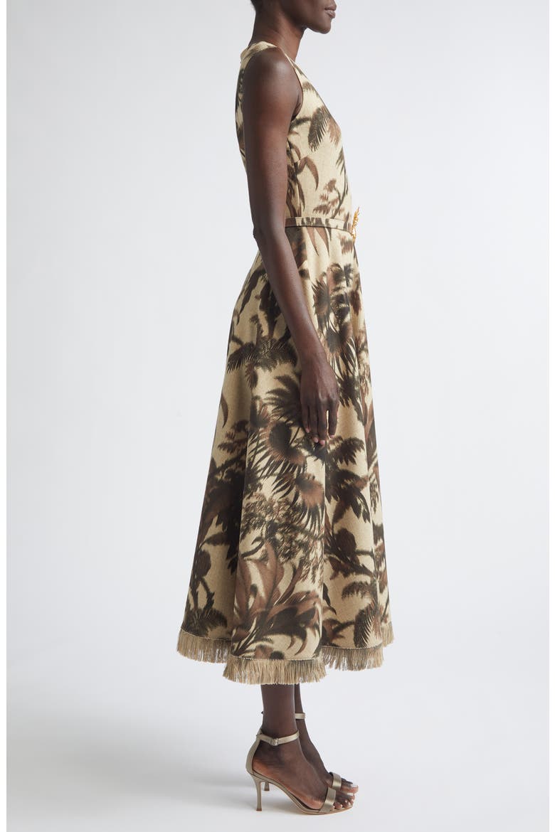 Chiné Palm Leaves Print Dress, Alternate, color, ESPRESSO/ IVORY