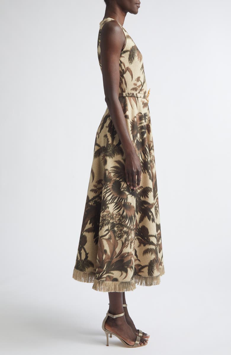 Oscar de la Renta Chiné Palm Leaves Print Dress, Alternate, color, Espresso/ Ivory