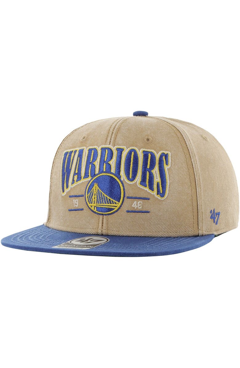 '47 Men's '47 Khaki/Royal Golden State Warriors Chilmark Captain Snapback Hat, Main, color, Khaki