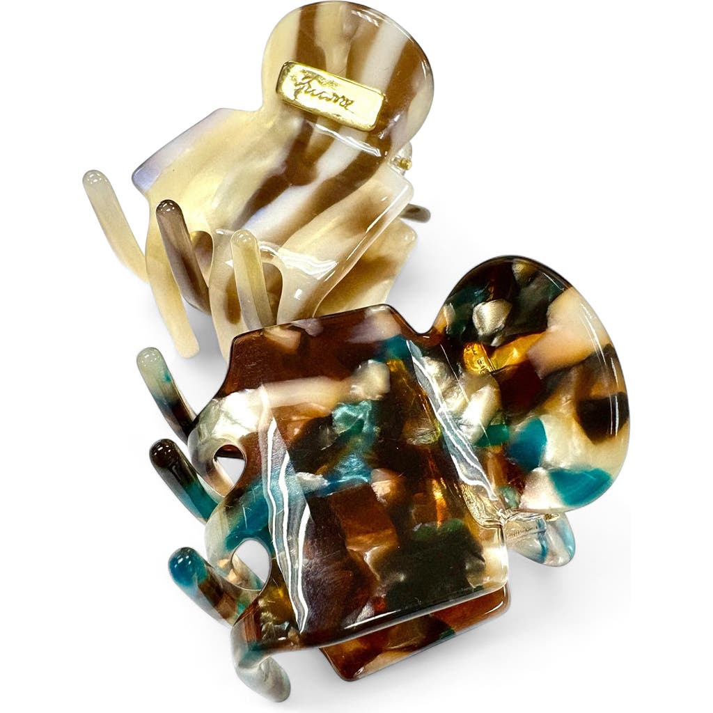 Ficcare Assorted 2-Pack Rita Claw Clips in Aqua Brown/Golden Marble  product