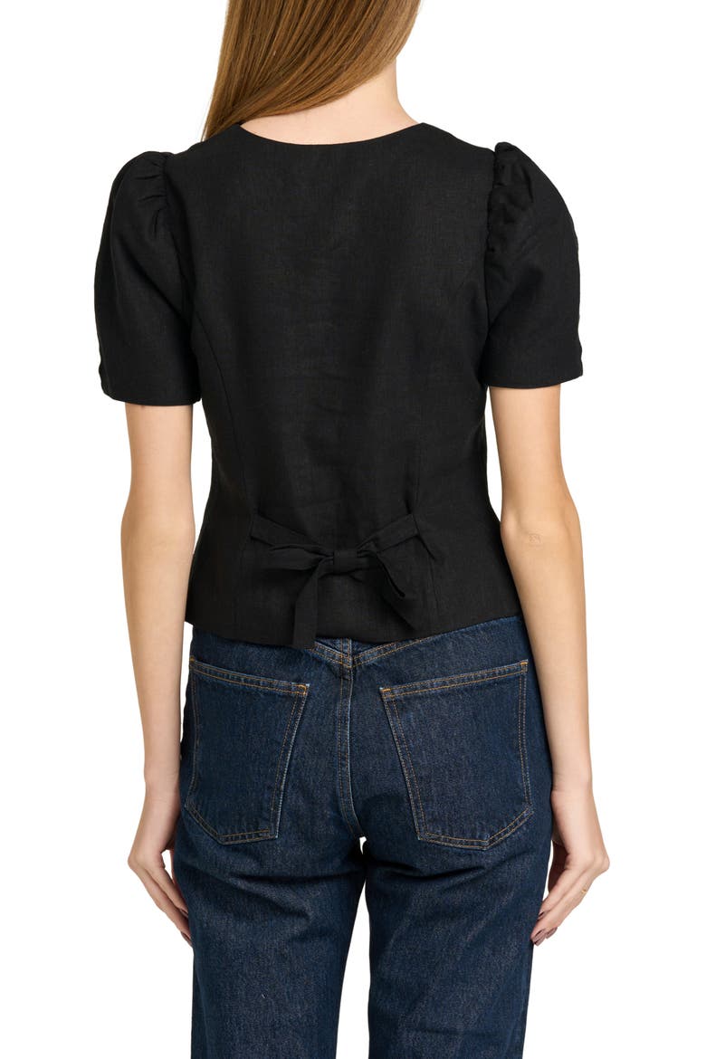Blair Button Front Linen Blend Top, Alternate, color, BLACK