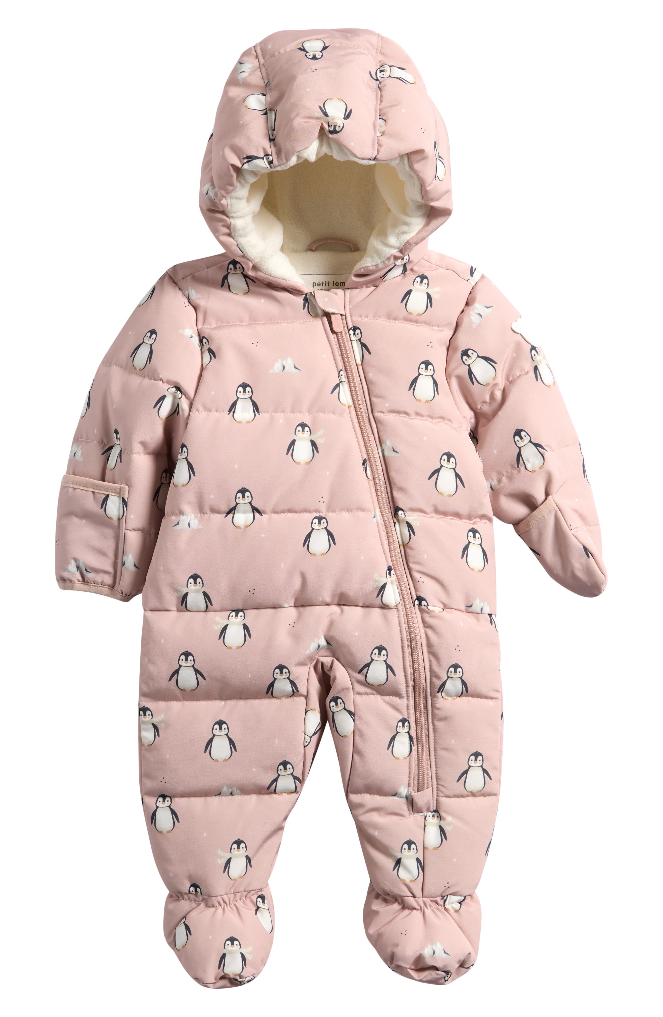 FIRSTS by Petit Lem Penguin Print Snowsuit in Pink 