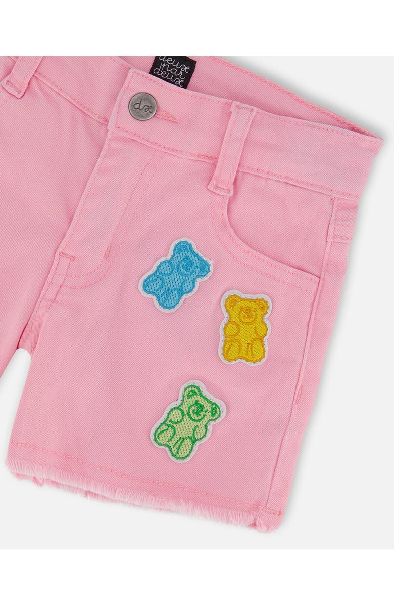 Deux par Deux Little Girl's Jean Short With Embroidery Pink And Multicolored Gummies, Alternate, color, 