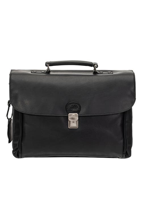 Mancini Double Compartment Flap Leather Briefcase In Black