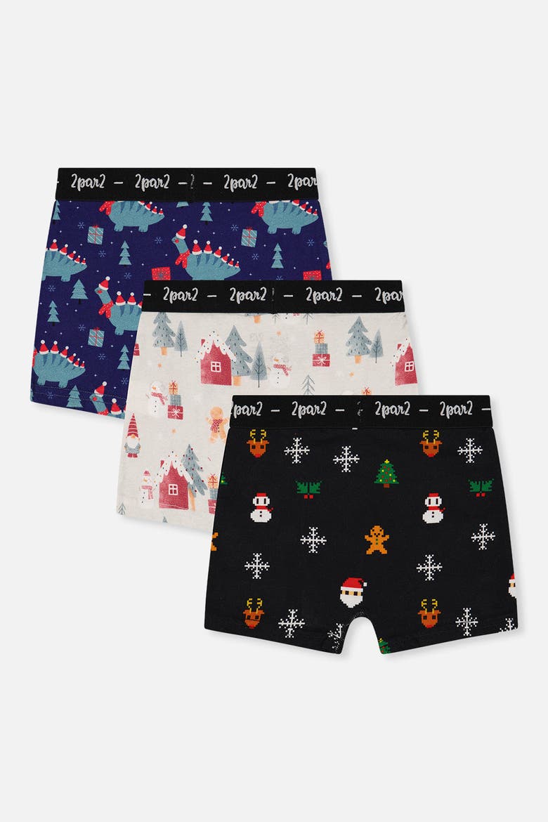 Holiday Organic Cotton Elastic Waistband 3-Pack Boxers, Alternate, color, Holiday Print