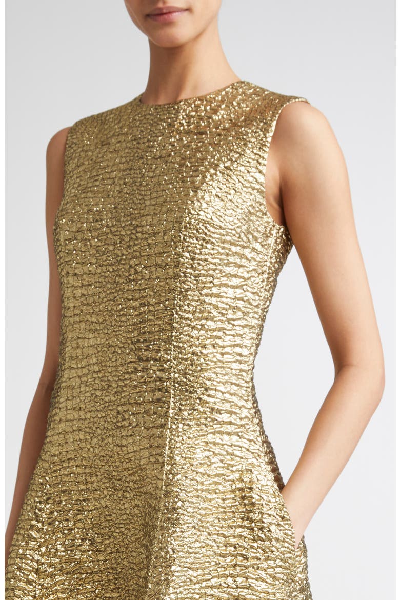 Mara Metallic Seersucker Fit & Flare Gown, Alternate, color, GOLD