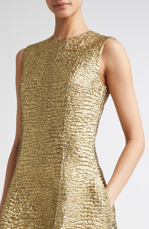 Emilia Wickstead Mara Metallic Seersucker Fit & Flare Gown In Gold