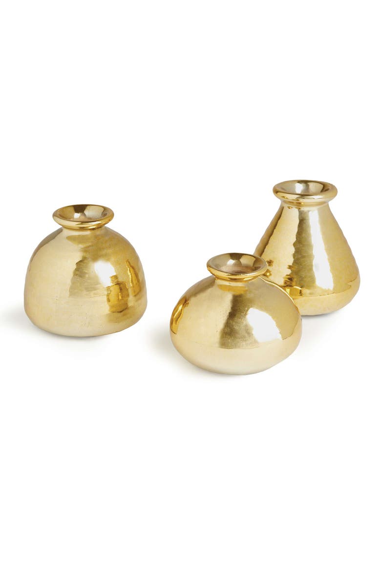 Tinsley Golden Glaze Stoneware Set of 3 Bud Vases, Main, color, Gold