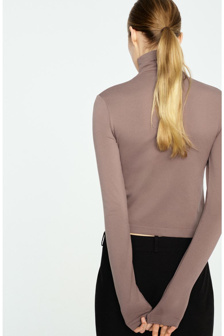 Seamless Turtleneck Top, Alternate, color, LIGHT/ PASTEL BROWN