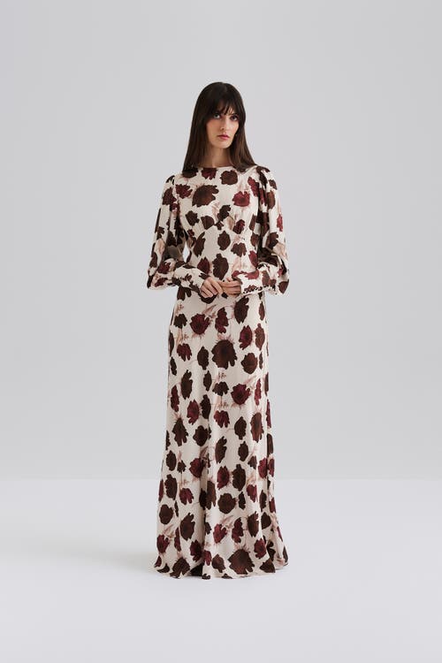 Malina Alize Long Sleeved Satin Maxi Dress In Red