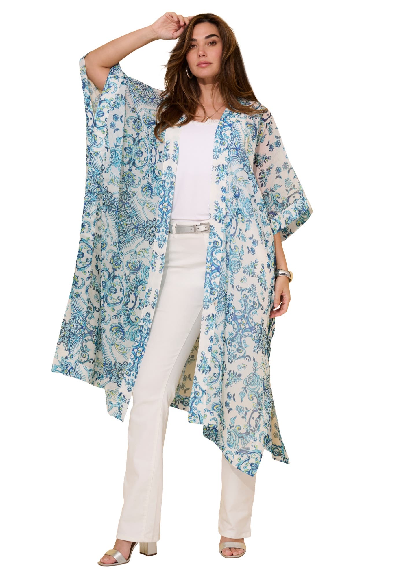 WHITE TURQUOISE STENCIL FLORAL