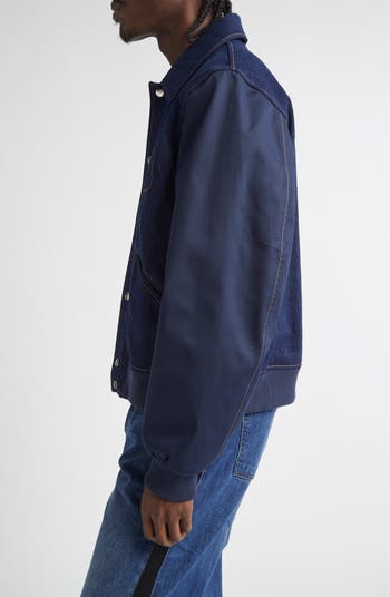 Wales Bonner Echo Mixed Meda Denim Varsity Jacket | Nordstrom