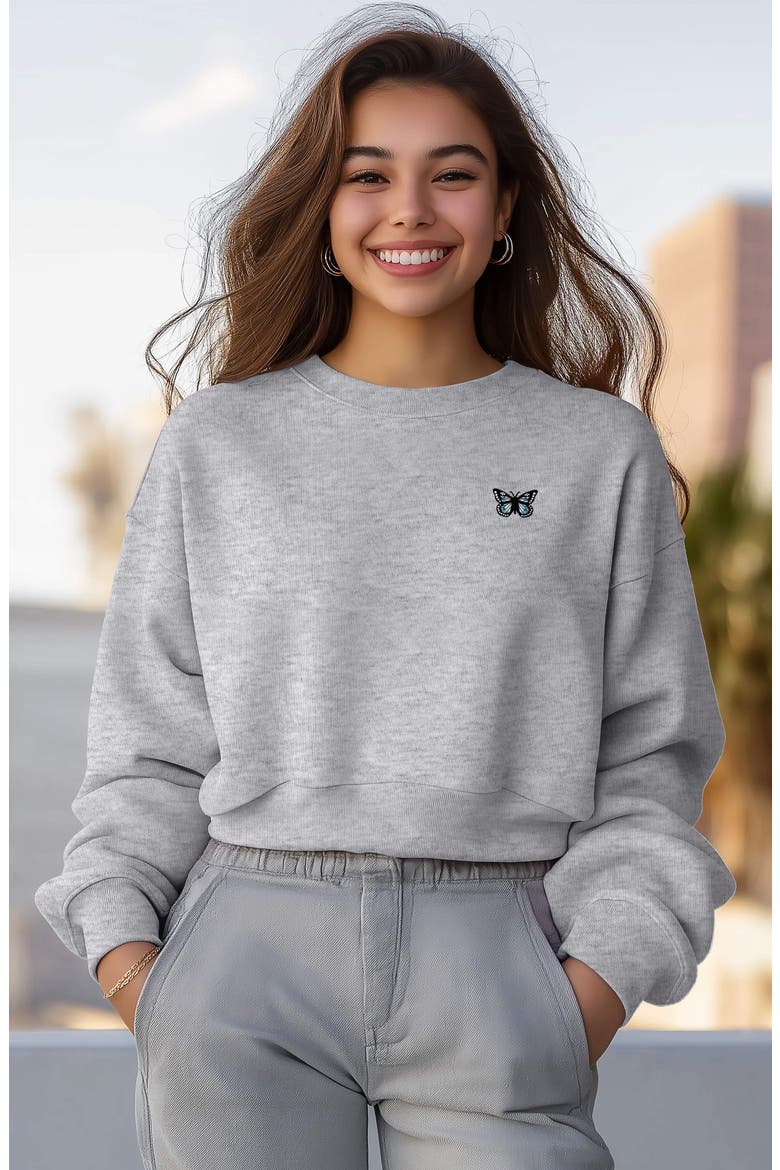 Butterfly Relaxed Sweatshirt, Alternate, color, Heather Gray