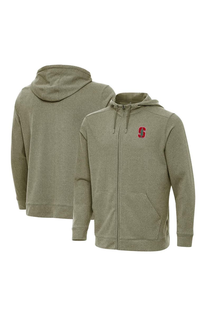 ANTIGUA Men's Antigua Heather Olive Stanford Cardinal Effortless Full-Zip Hoodie, Main, color,