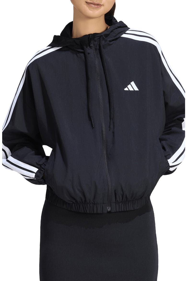 Essentials 3-Stripes Woven Windbreaker, Main, color, BLACK/WHITE