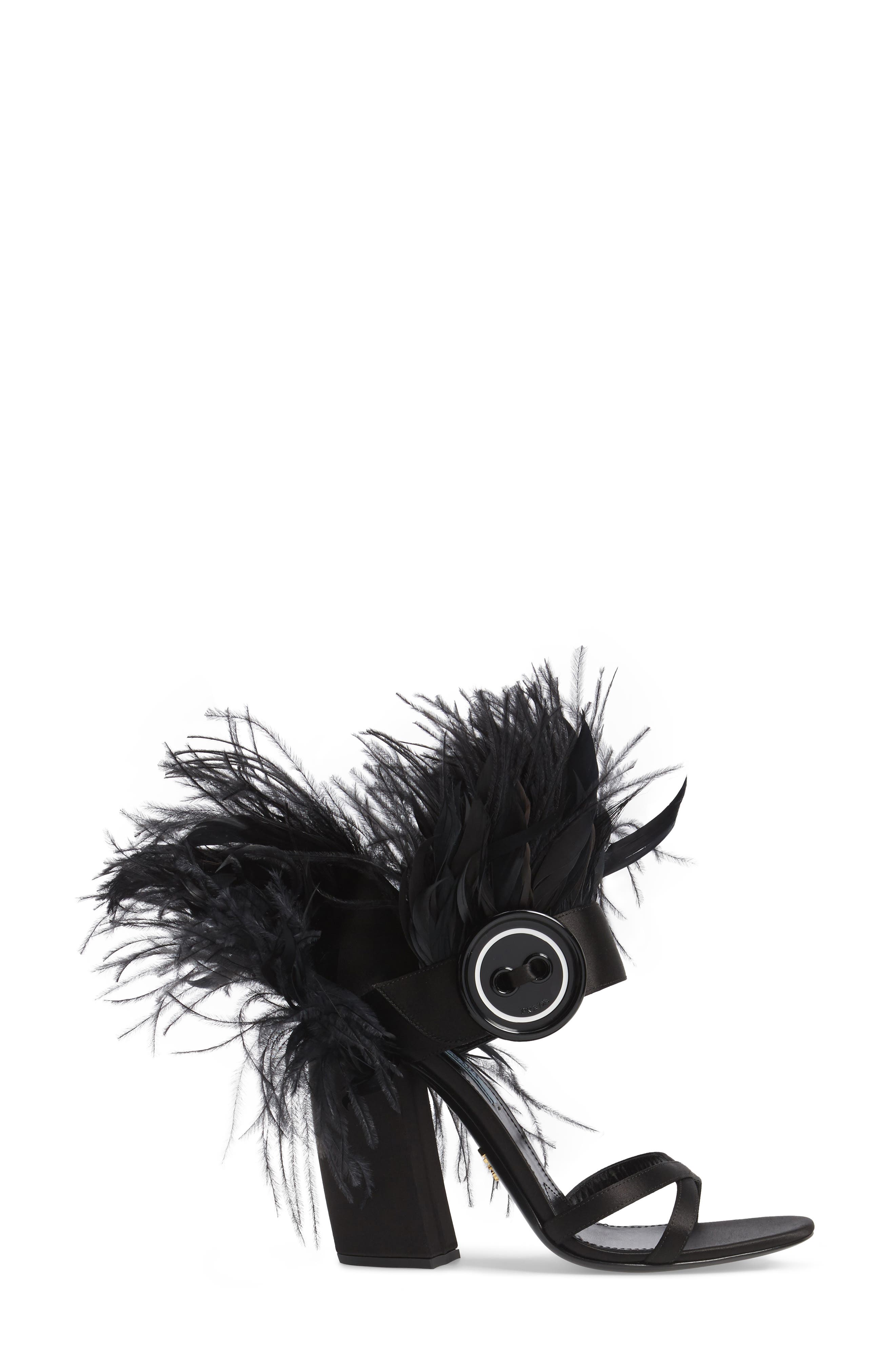Prada Feather Block Heel Sandal, Alternate, color, 