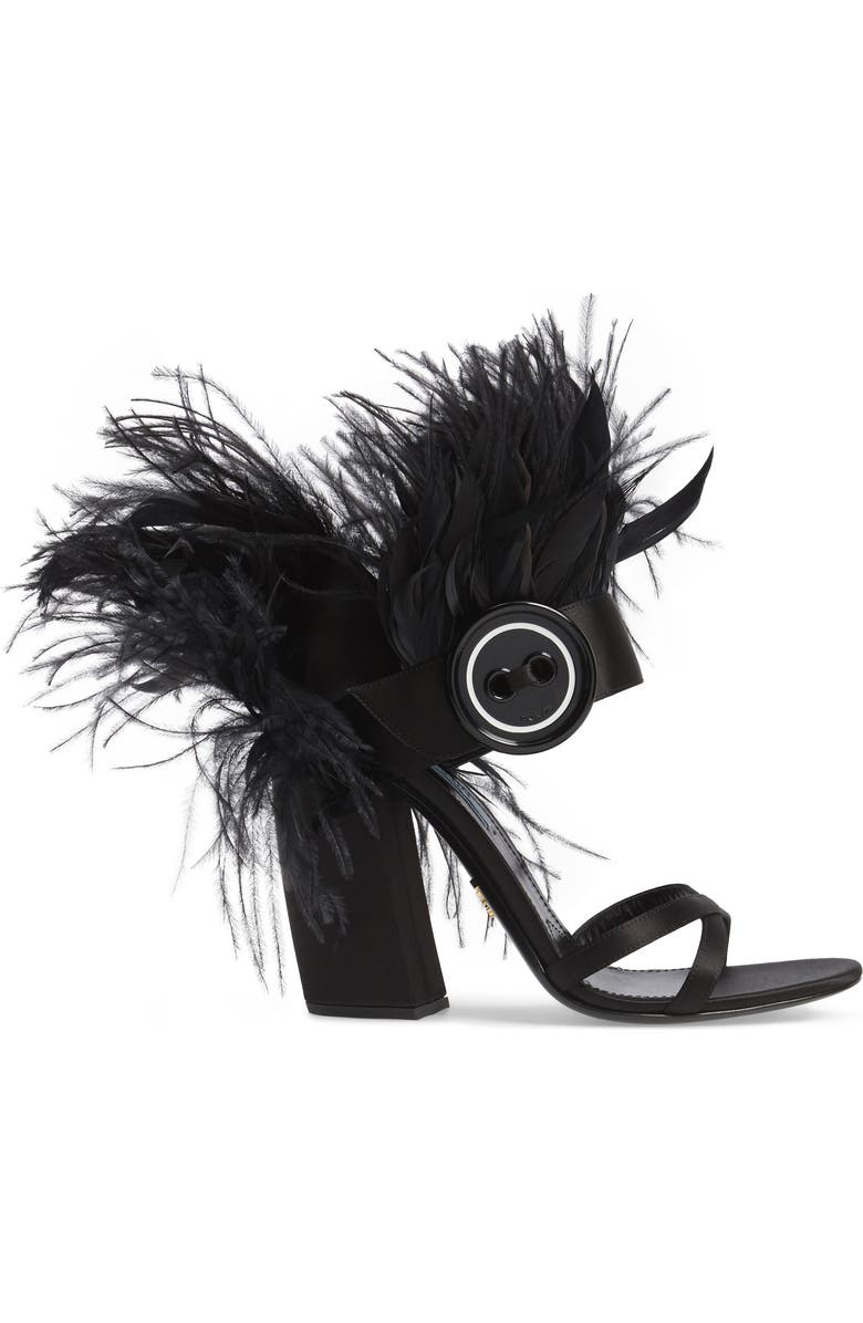 Prada Feather Block Heel Sandal, Alternate, color,
