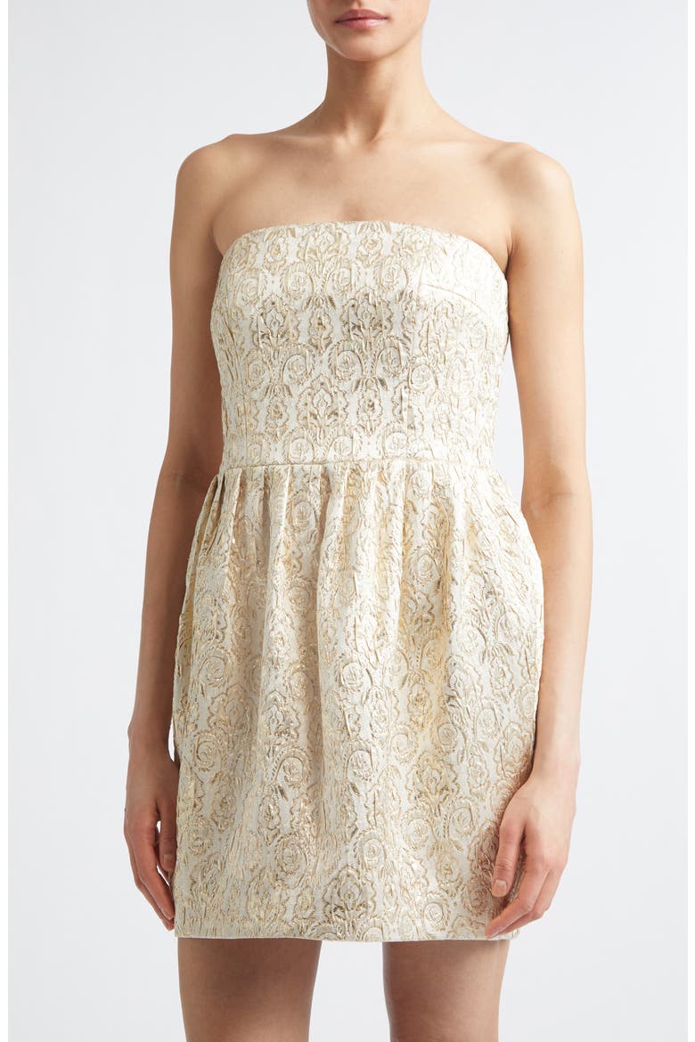 Lowe Metallic Brocade Strapless Minidress, Alternate, color, GOLD