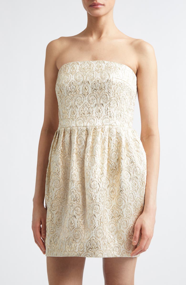 Emilia Wickstead Lowe Metallic Brocade Strapless Minidress, Alternate, color, Gold