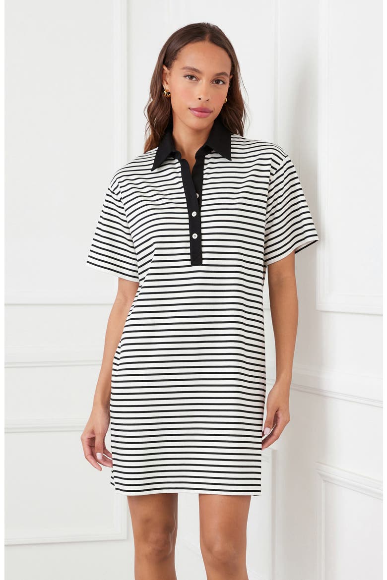 Stripe Polo Dress, Alternate, color, IVORY/ BLACK