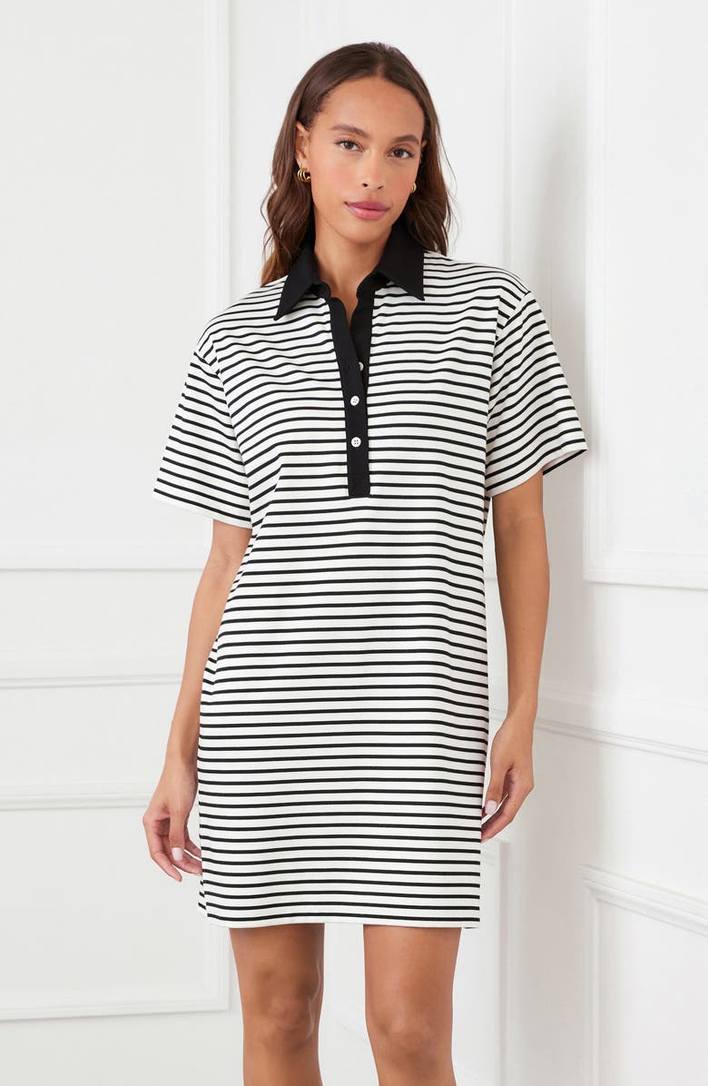 Karen Kane Stripe Polo Dress, Alternate, color, Ivory/ Black