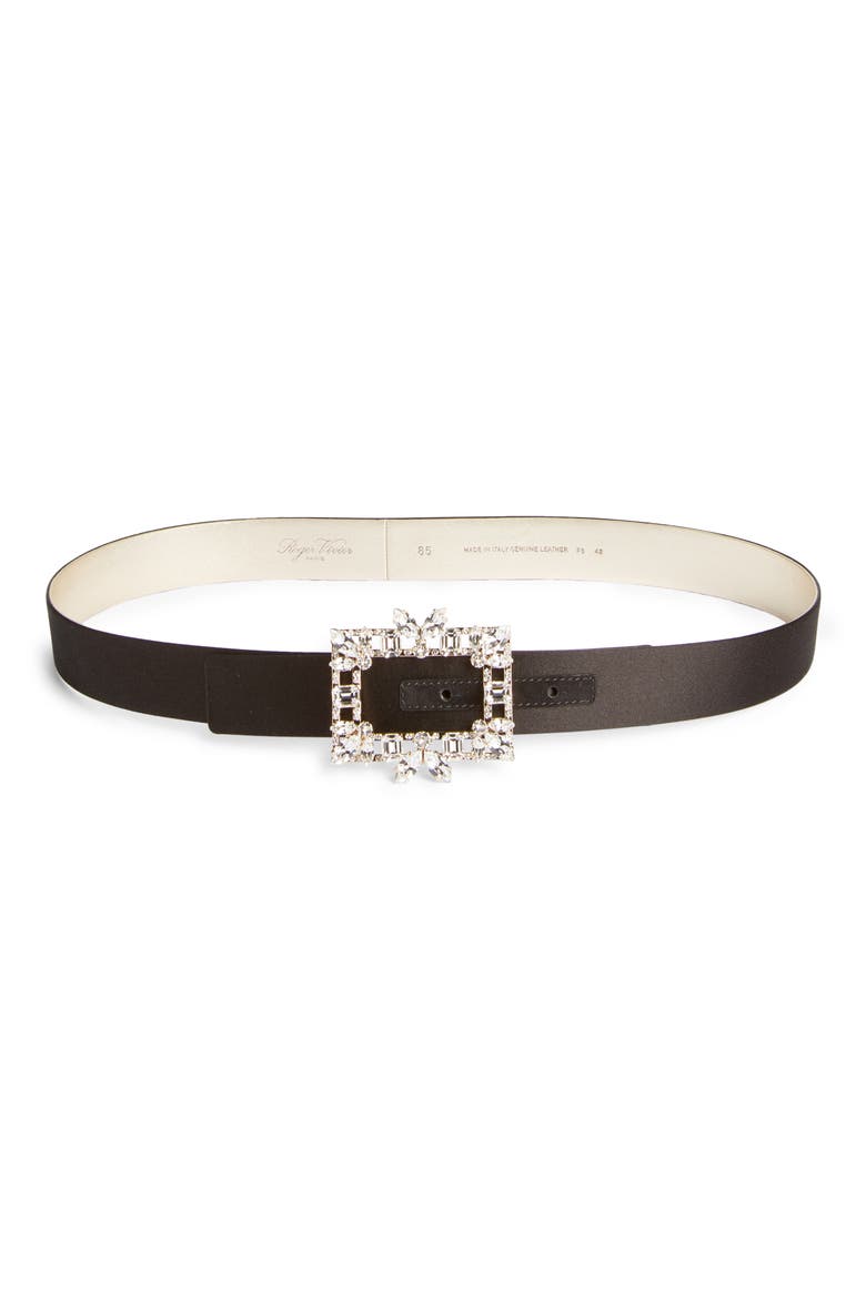 Broche Crystal Buckle Belt, Main, color, BLACK