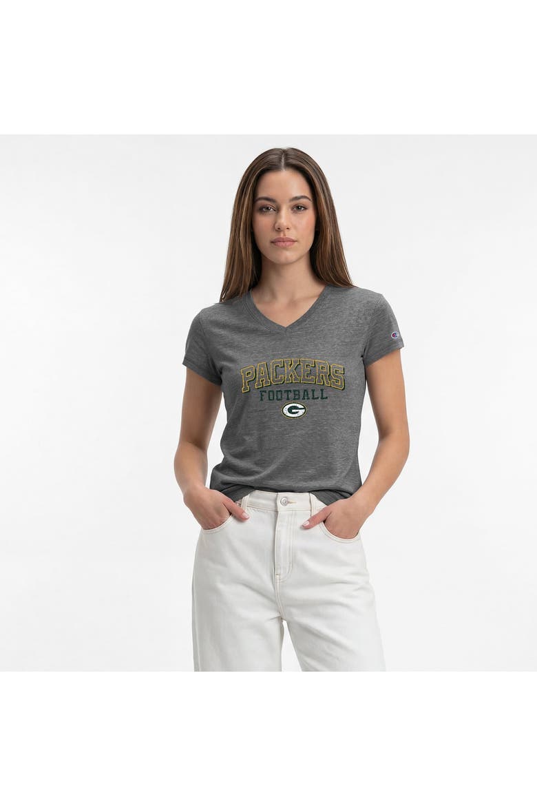 Women's Champion Gray Green Bay Packers Triumph Tri-Blend V-Neck T-Shirt, Main, color, Gray