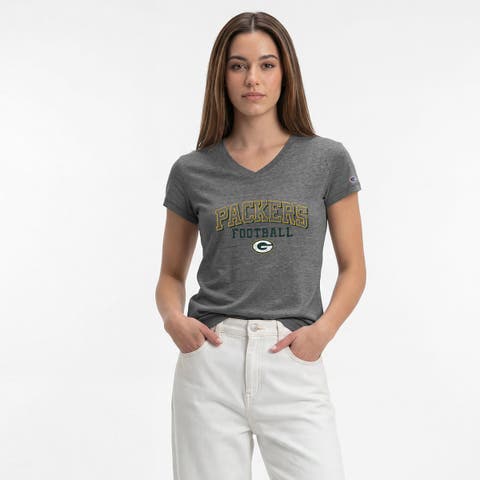 Women's Champion Gray Green Bay Packers Triumph Tri-Blend V-Neck T-Shirt