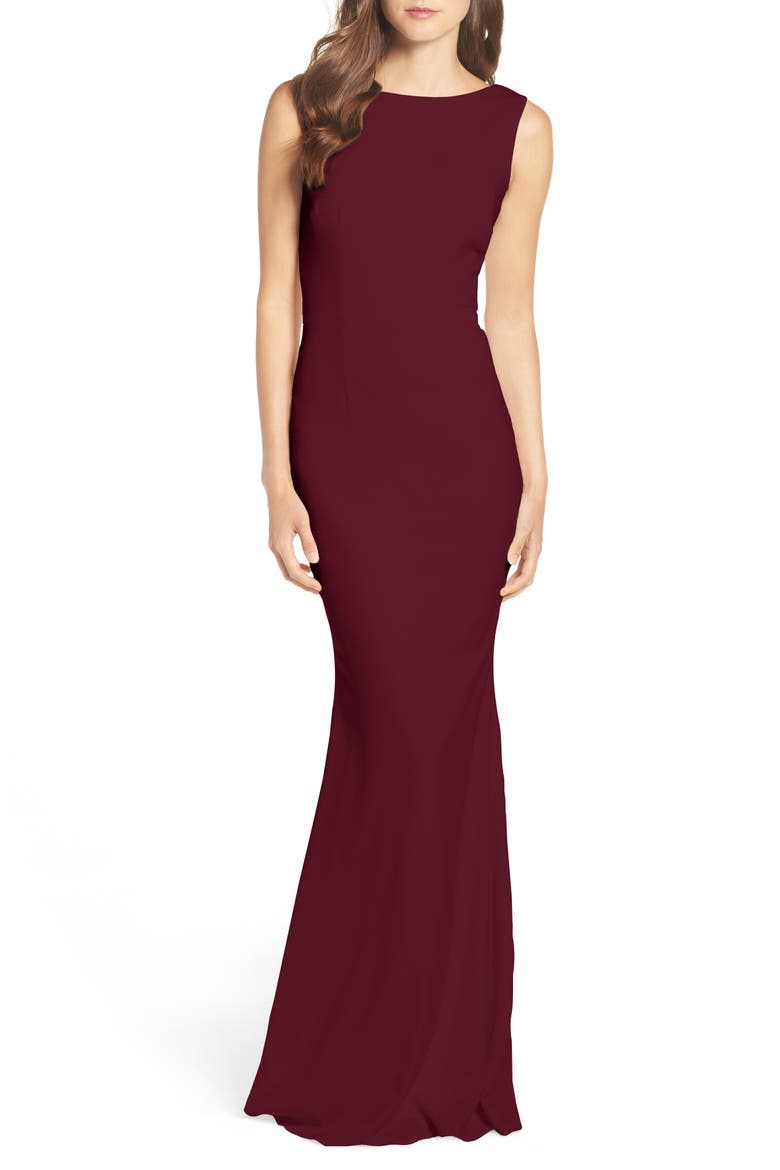 Vionnet Drape Back Crepe Gown, Alternate, color, BLACK