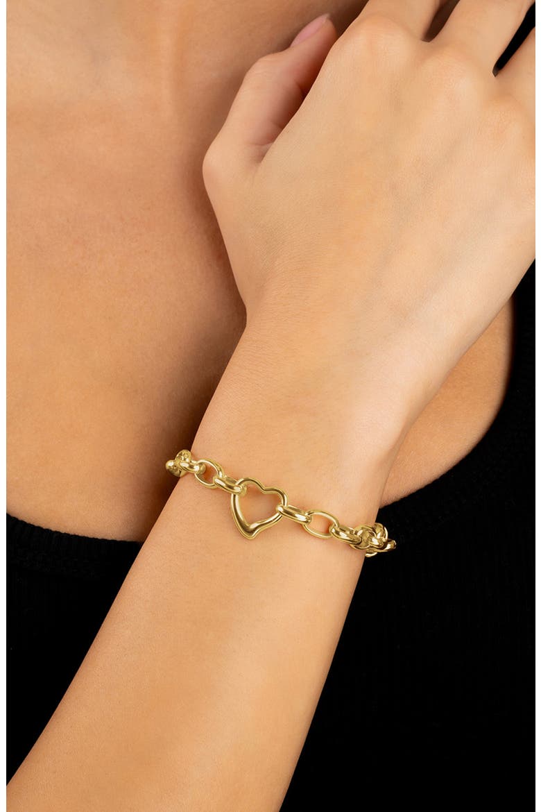 Charlee Polished Heart Link Bracelet, Alternate, color, GOLD