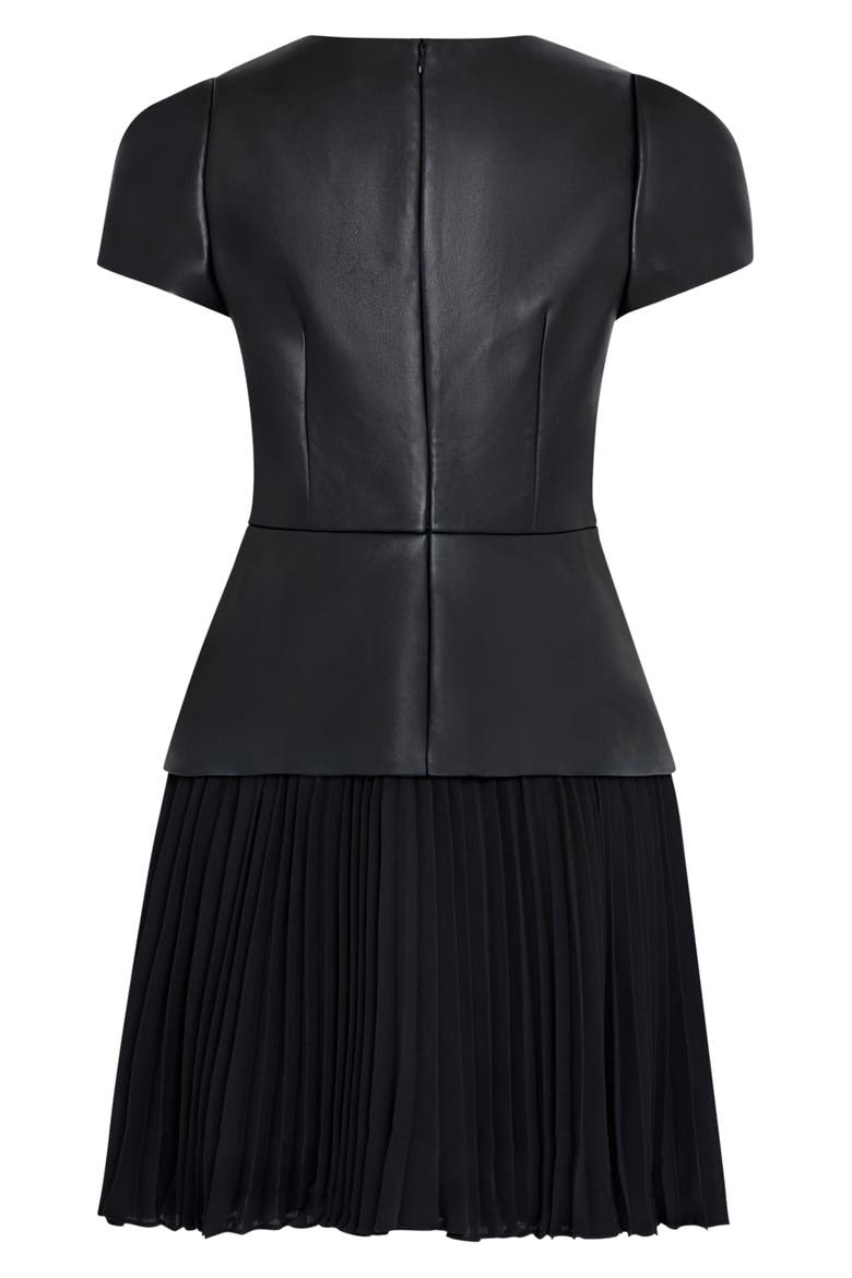 Haddy Pleated Faux Leather Minidress, Alternate, color, BLACK/ BLACK