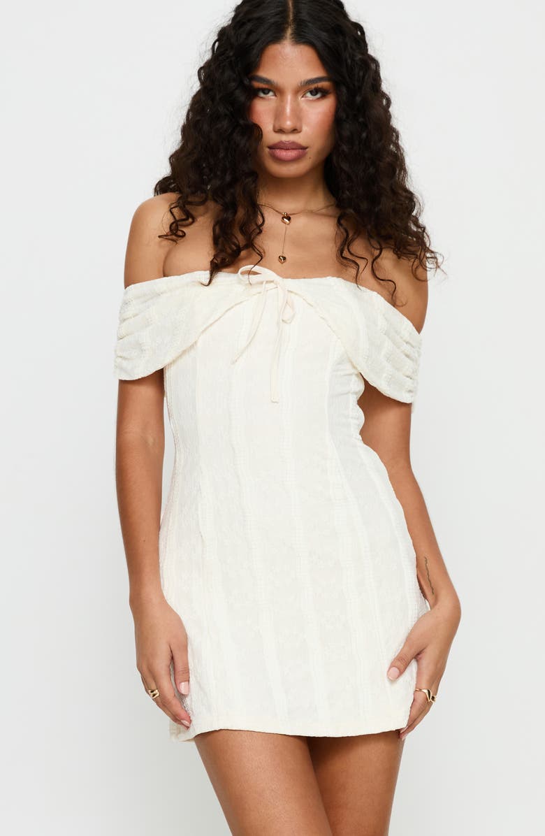 Princess Polly Colettie Off the Shoulder Minidress, Alternate, color, Cream